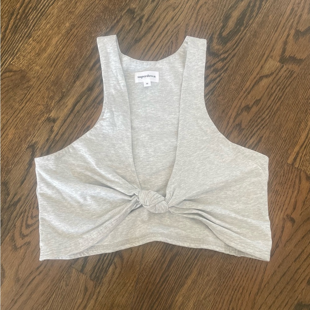 Grey Superdown Twisted Front Crop Top, Size M. - image 1